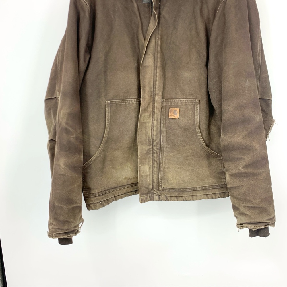 Carhartt Men Size XL TALL Jacket J22 DKB Coat Distressed RIPPED Brown Canvas - Picture 3 of 13